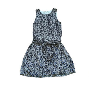 Gap Floral Dress Sleeveless Sun Belted A-line Black White Blue S